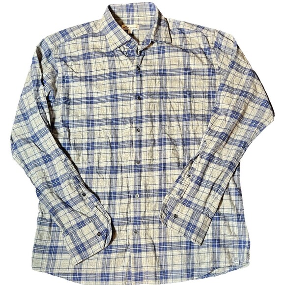 Peter Millar Shirt Blue Plaid Flannel Long Sleeve Button Down Men’s M - Picture 2 of 6